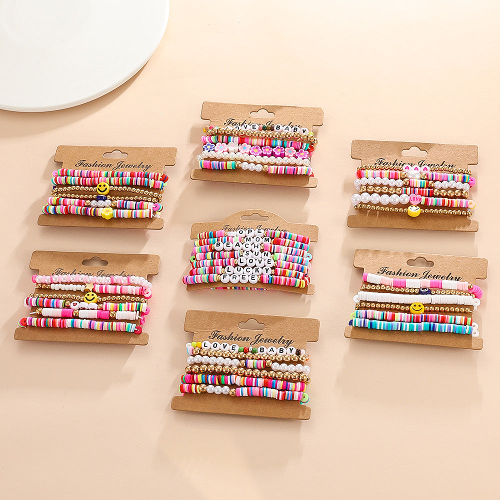Wholesale Colorful Clay Alphabet Smiley Beads Soft Clay Sheet Stretch Bracelet